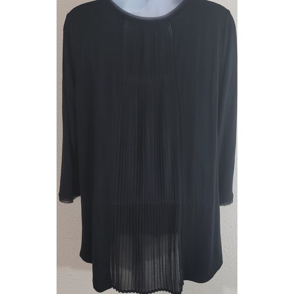 Rose & Olive Black Hi Low Shirt M Back Center Pleated Sheer Panel Frayed Collar - Picture 3 of 7